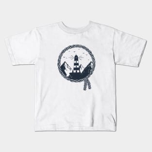 Lighthouse. Mountains. Nautical. Inspirational Creative Illustration. Kids T-Shirt